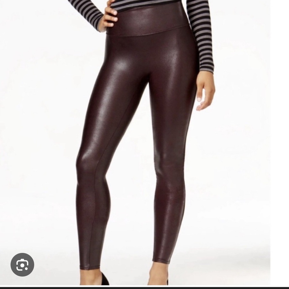 SPANX Faux Leather Leggings - Deep Burgundy